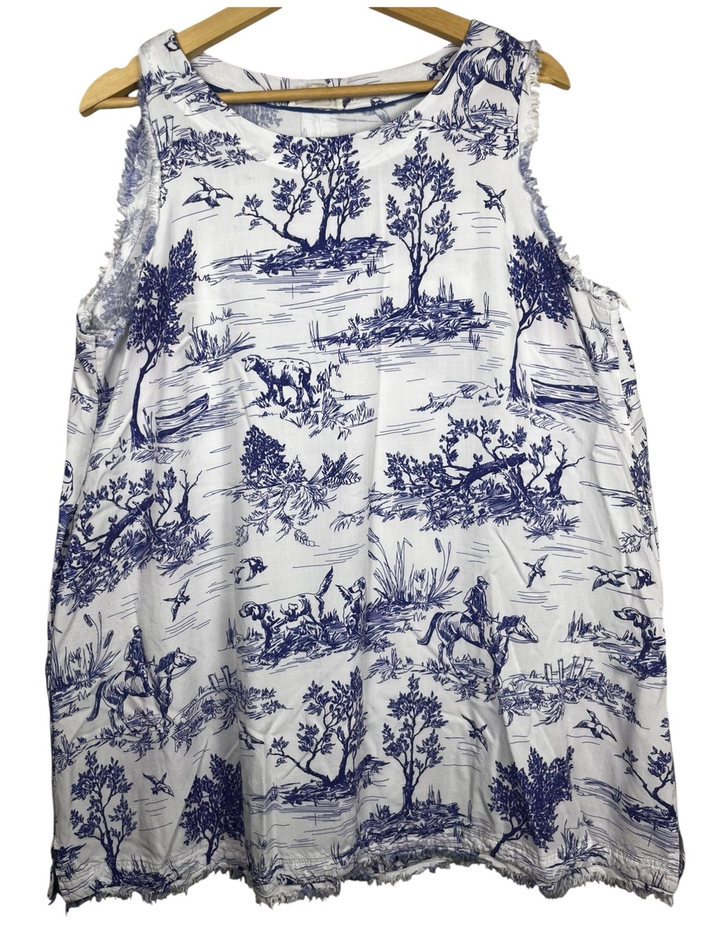 Umgee Sleeveless White Dress with Blue Toile Print size L - Picture 3 of 14